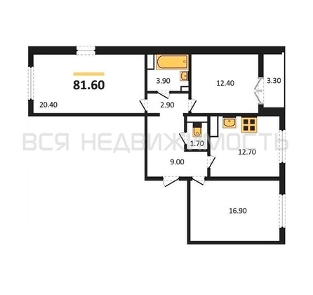 3-комнатная квартира, 81.6кв.м - изображение