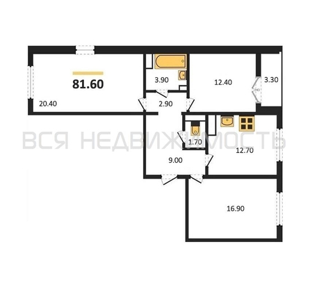 3-комнатная квартира, 81.6кв.м - изображение