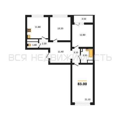 3-комнатная квартира, 83кв.м - изображение