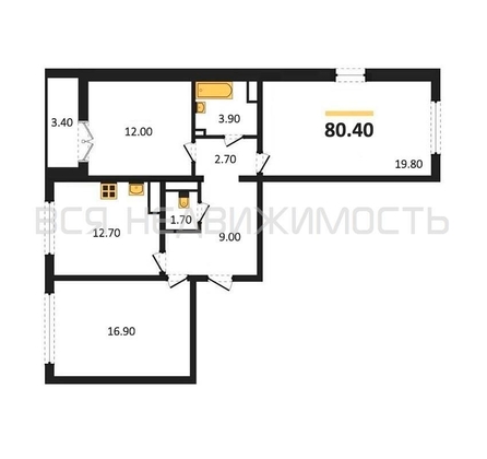 3-комнатная квартира, 80.4кв.м - изображение