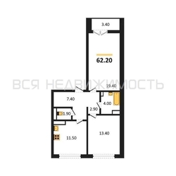 2-комнатная квартира, 62.2кв.м 2-комнатная квартира, 62.2кв.м - изображение 1