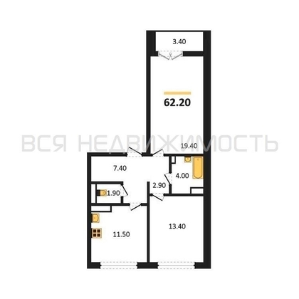 2-комнатная квартира, 62.2кв.м - изображение