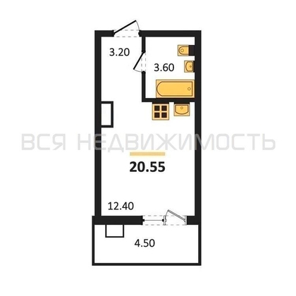 квартира-студия, 20,55кв.м. - изображение