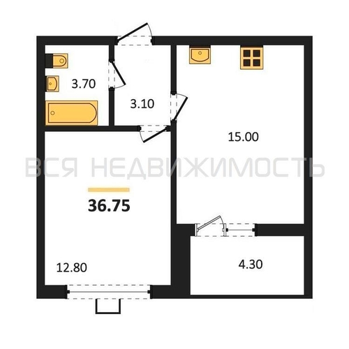 1-комнатная квартира, 36.75кв.м - изображение 0