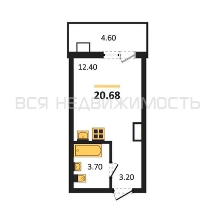 квартира-студия, 20,65кв.м. - изображение