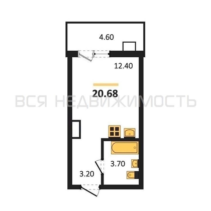 квартира-студия, 20,68кв.м. - изображение