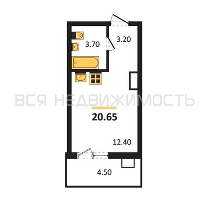 квартира-студия, 20,65кв.м. - изображение