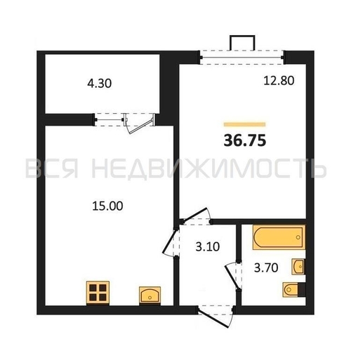 1-комнатная квартира, 36.75кв.м - изображение 0