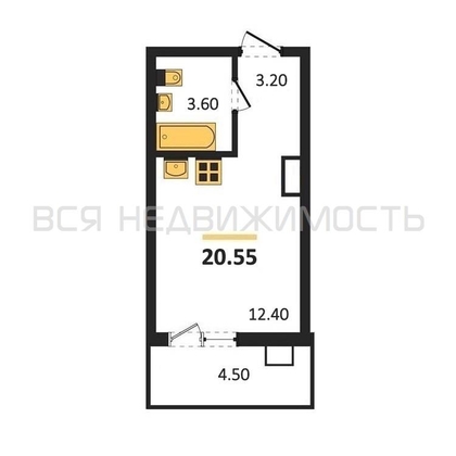 квартира-студия, 20,55кв.м. - изображение