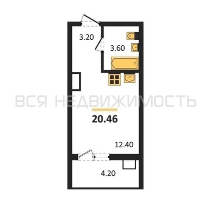 квартира-студия, 20,46кв.м. - изображение
