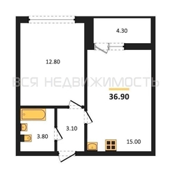 1-комнатная квартира, 36.9кв.м 1-комнатная квартира, 36.9кв.м - изображение 1