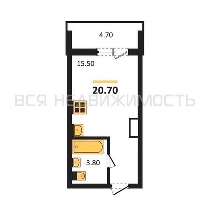 квартира-студия, 20,7кв.м. - изображение