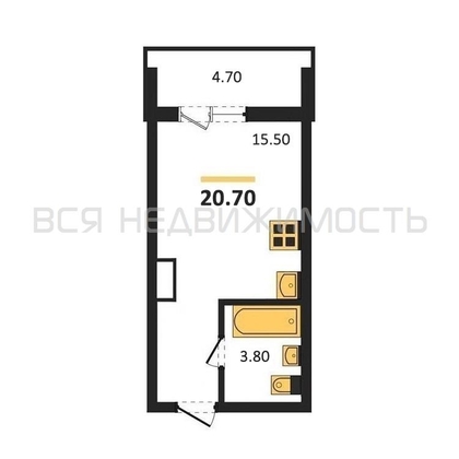 квартира-студия, 20,7кв.м. - изображение