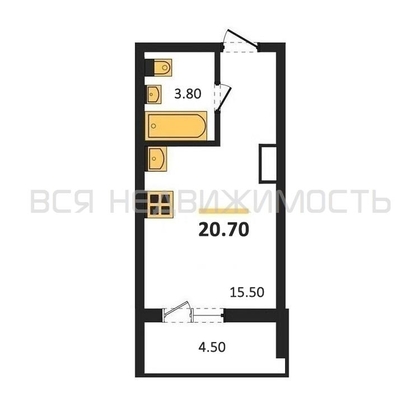 квартира-студия, 20,7кв.м. - изображение