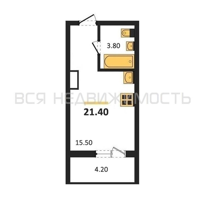 квартира-студия, 21,4кв.м. - изображение