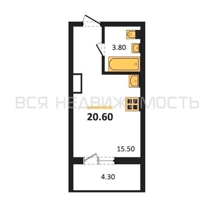 квартира-студия, 20,6кв.м. - изображение