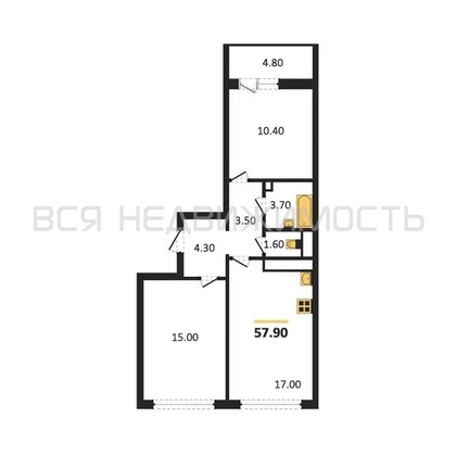 2-комнатная квартира, 57.9кв.м - изображение