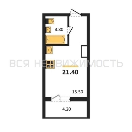 квартира-студия, 21,4кв.м. - изображение