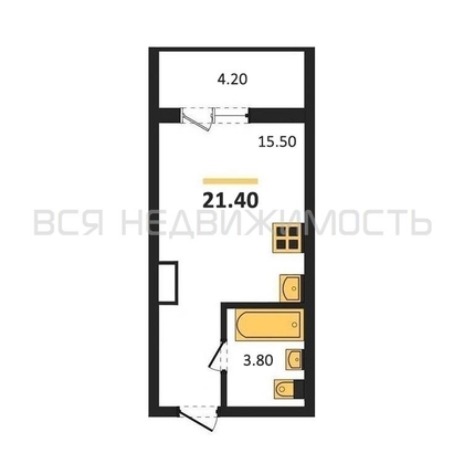квартира-студия, 21,4кв.м. - изображение
