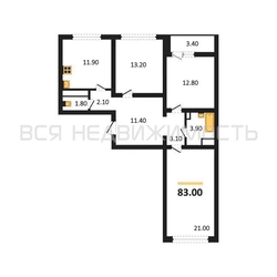 3-комнатная квартира, 83кв.м 3-комнатная квартира, 83кв.м - изображение 1
