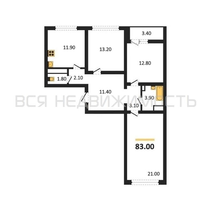 3-комнатная квартира, 83кв.м - изображение