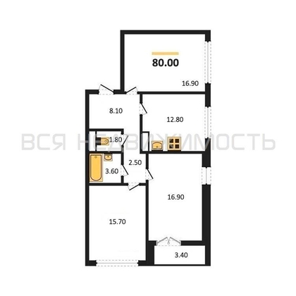 3-комнатная квартира, 80кв.м - изображение