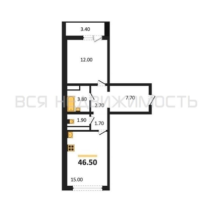 1-комнатная квартира, 46.5кв.м - изображение
