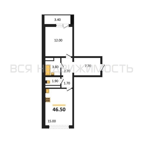 1-комнатная квартира, 46.5кв.м - изображение 0