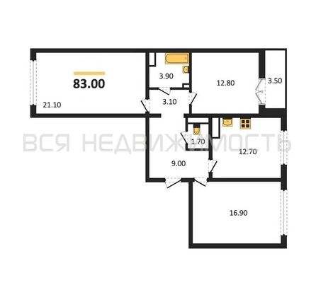 3-комнатная квартира, 83кв.м - изображение