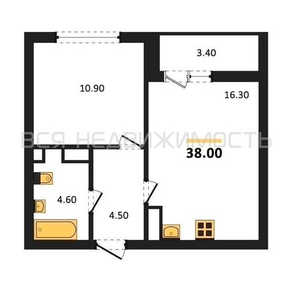 1-комнатная квартира, 38кв.м - изображение
