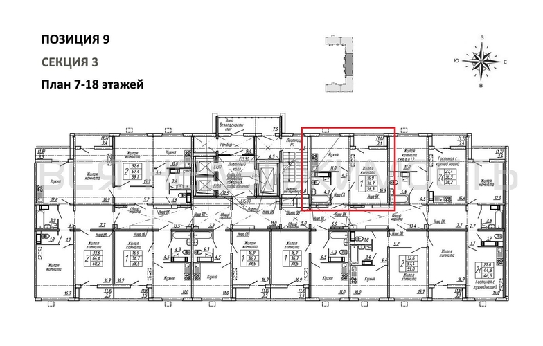 1-комнатная квартира, 38.3кв.м - изображение 1