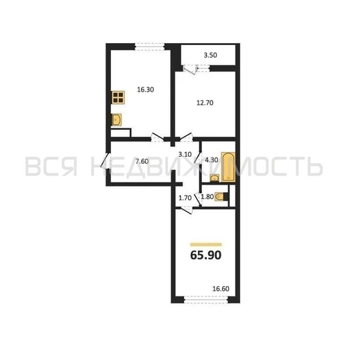 2-комнатная квартира, 65.9кв.м - изображение 0