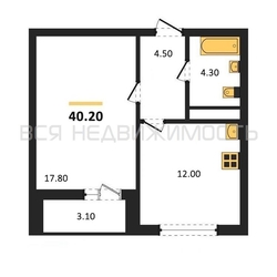 1-комнатная квартира, 40.2кв.м - изображение 1