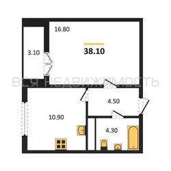 1-комнатная квартира, 38.1кв.м - изображение 1