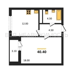 1-комнатная квартира, 40.4кв.м 1-комнатная квартира, 40.4кв.м - изображение 1