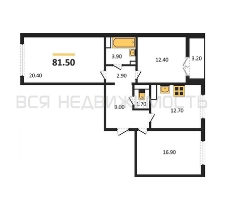 3-комнатная квартира, 81.5кв.м - изображение