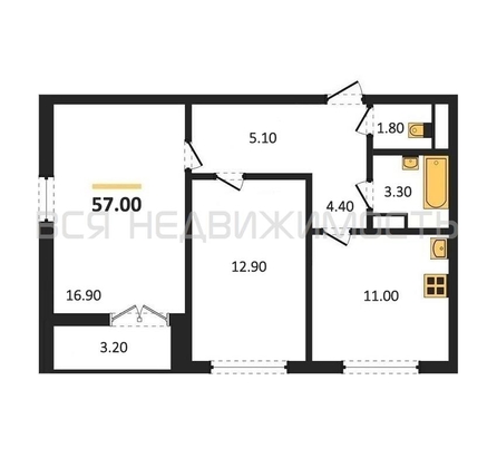 2-комнатная квартира, 57кв.м - изображение