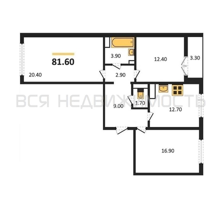 3-комнатная квартира, 81.6кв.м - изображение
