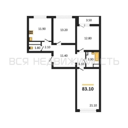3-комнатная квартира, 83.1кв.м 3-комнатная квартира, 83.1кв.м - изображение 1
