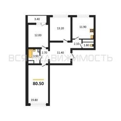 3-комнатная квартира, 80.5кв.м 3-комнатная квартира, 80.5кв.м - изображение 1