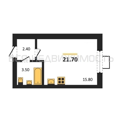 квартира-студия, 21,7кв.м. - изображение