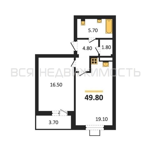 1-комнатная квартира, 49.8кв.м - изображение 0