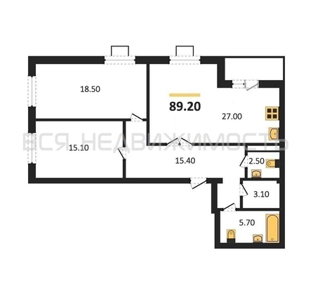 2-комнатная квартира, 89.2кв.м - изображение