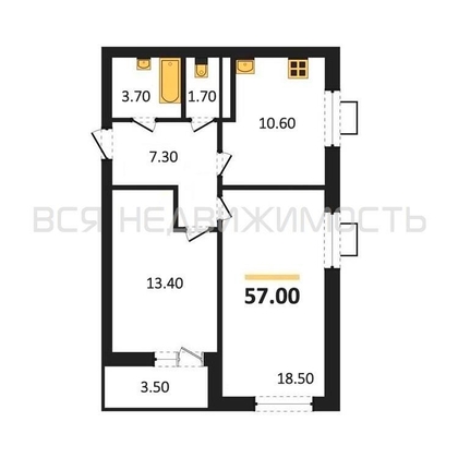 2-комнатная квартира, 57кв.м - изображение