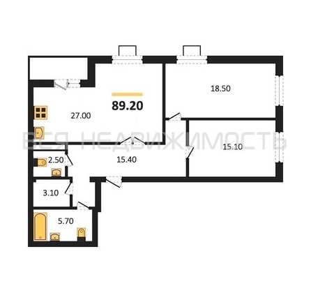 2-комнатная квартира, 89.2кв.м - изображение