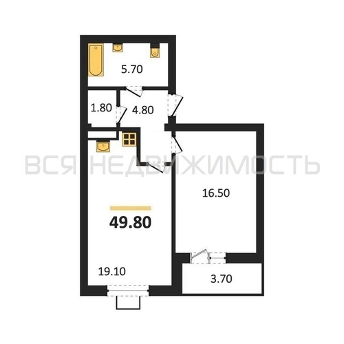 1-комнатная квартира, 49.8кв.м - изображение 0