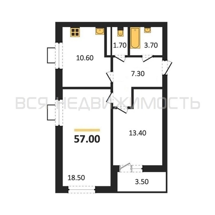 2-комнатная квартира, 57кв.м - изображение