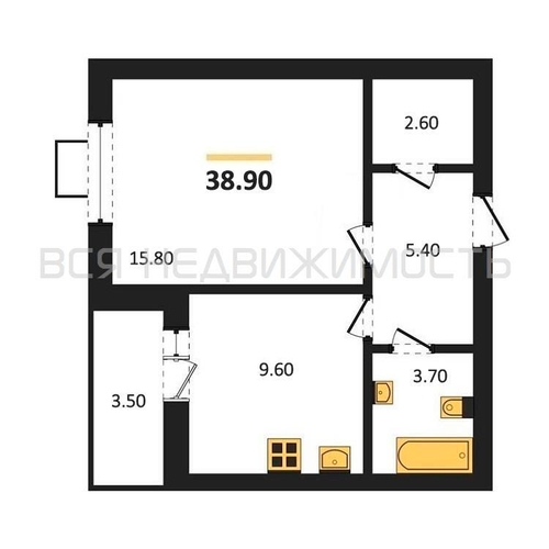 1-комнатная квартира, 38.9кв.м - изображение 0