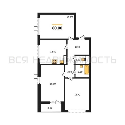 3-комнатная квартира, 80кв.м - изображение