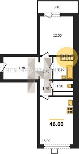 1-комнатная квартира, 46.6кв.м - изображение 0
